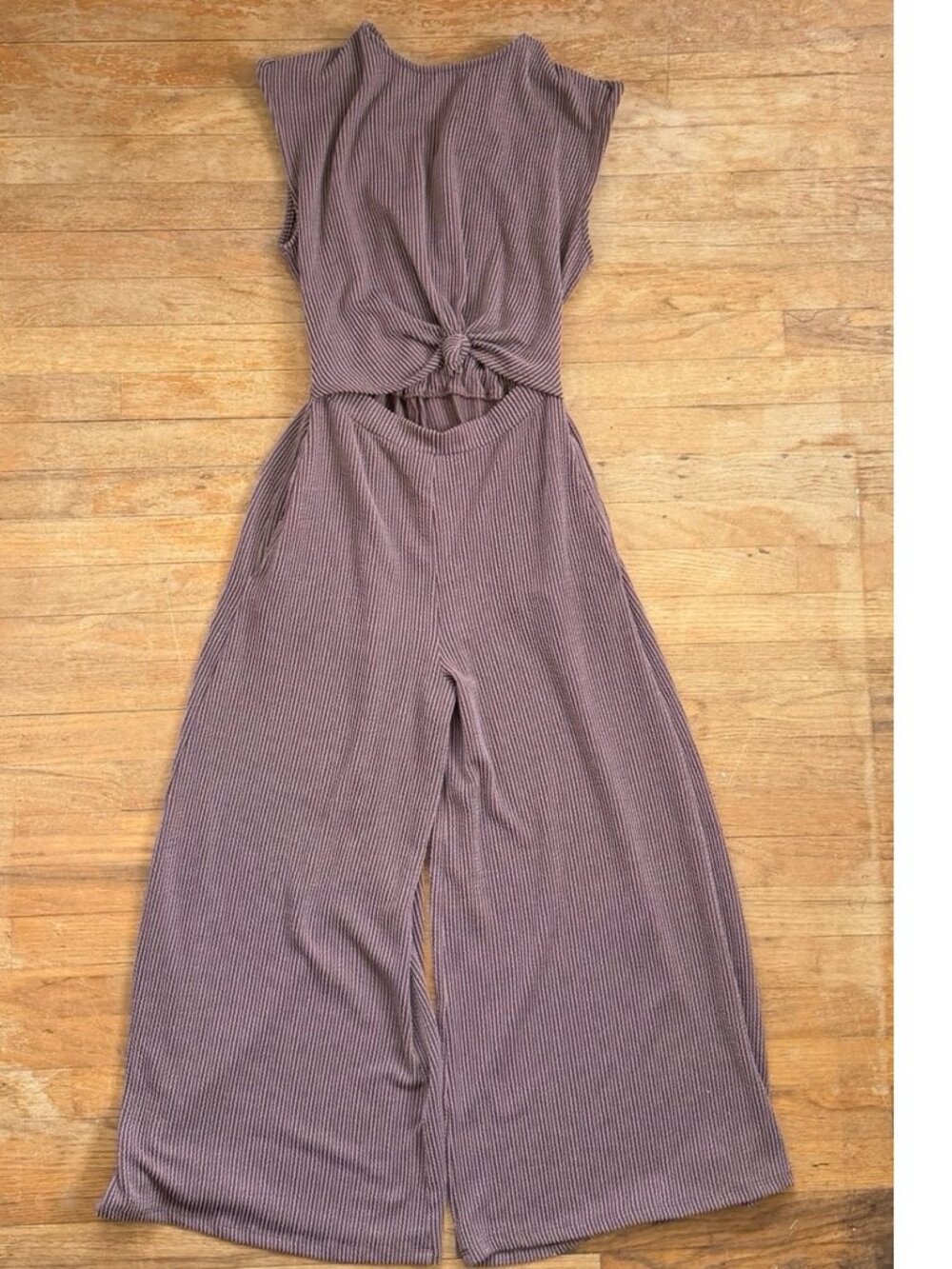 Bucket List Jumpsuit Brown Ribbed Knit Wide Leg Sleeveless Cut Out Size Small